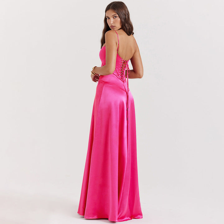 Ingrid – Elegant satin maxi dress with tie back for Women - Image 8