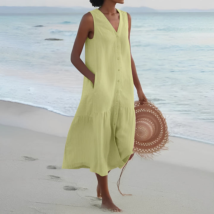 Katherine - Lässiges Langkleid mit V-Ausschnitt für Damen