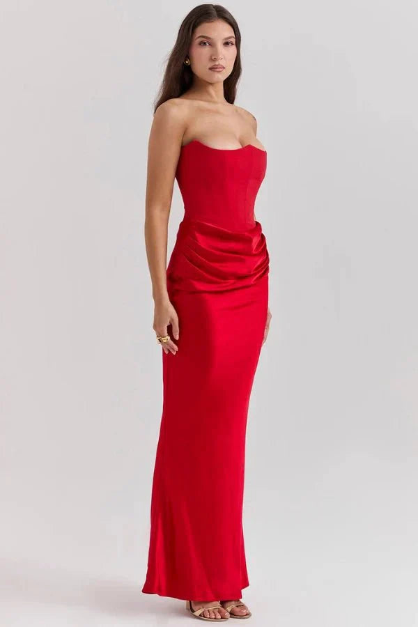 Sloane Dress – Trägerloses Korsett-Maxikleid aus Satin