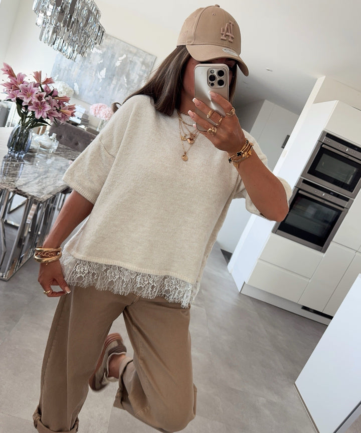 Oversize T-Shirt Midda Spitze Beige