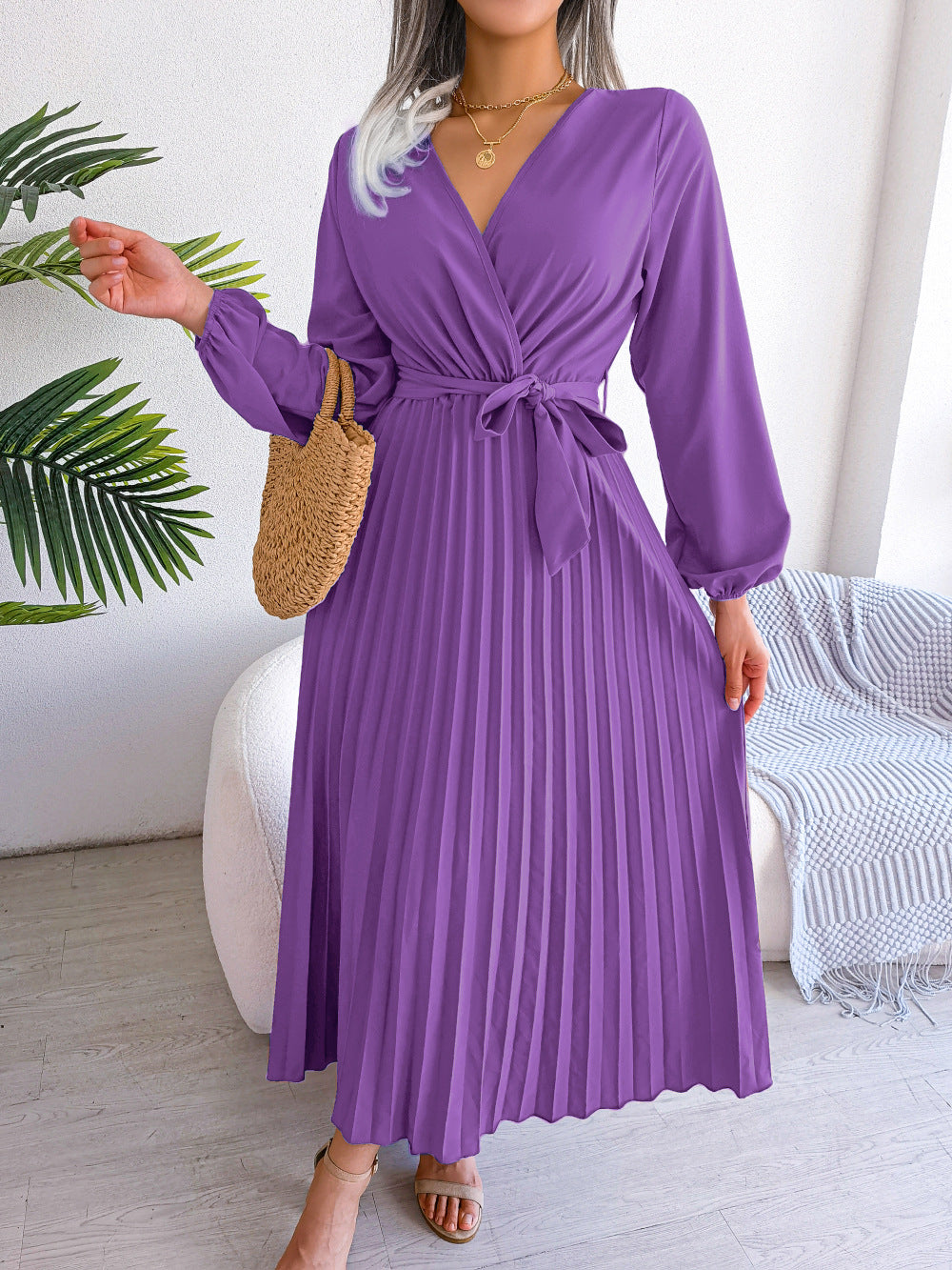 Alicia - Elegantes Maxikleid mit Plissee und Gürtel für Damen