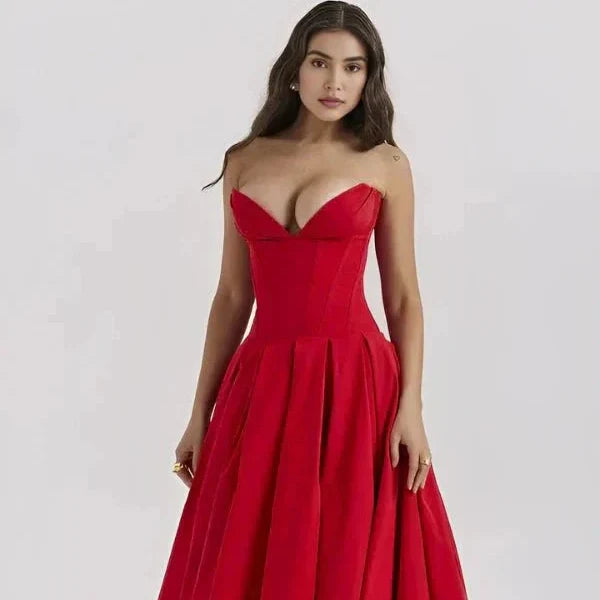 Trägerloses Korsett-Midi-Kleid für Damen