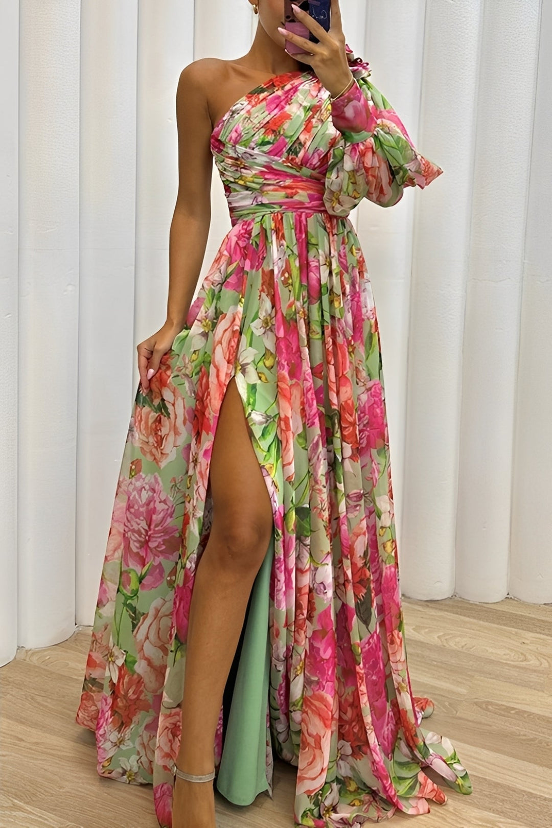 Katherine - Florales, fließendes Schulterkleid für Damen