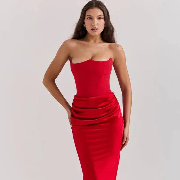 Trägerloses Satin-Maxikleid im Korsettstil für Damen
