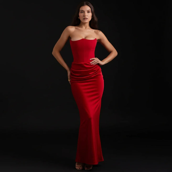 Sloane Dress – Trägerloses Korsett-Maxikleid aus Satin