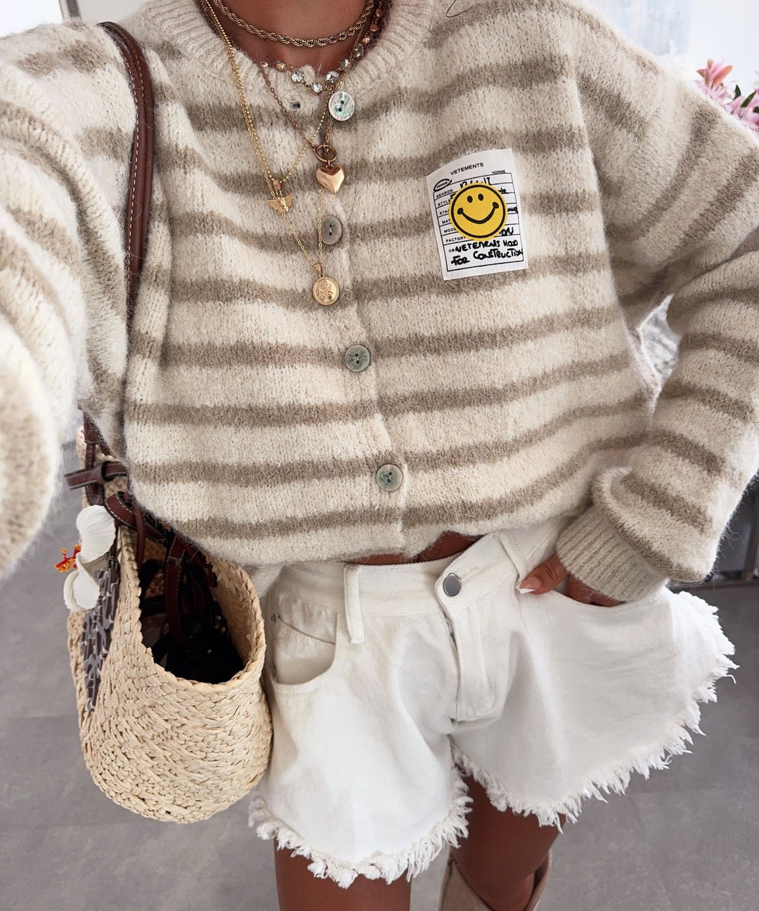 Cardigan Smiley Streifen Beige Ladypolitan ♡