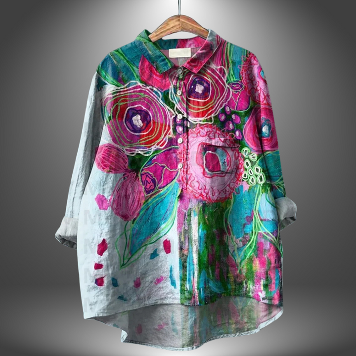 Damenbluse langarm mit Blumenmuster