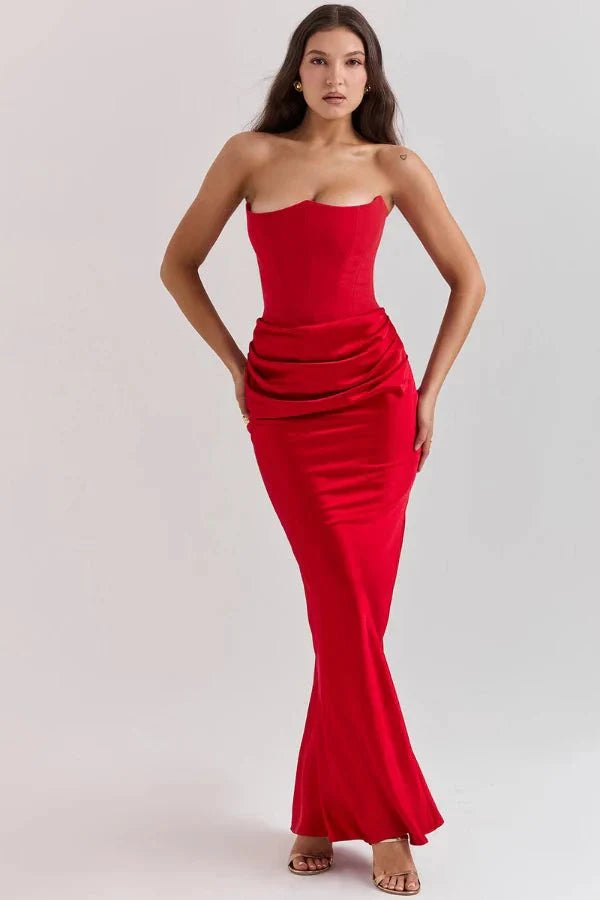 Sloane Dress – Trägerloses Korsett-Maxikleid aus Satin