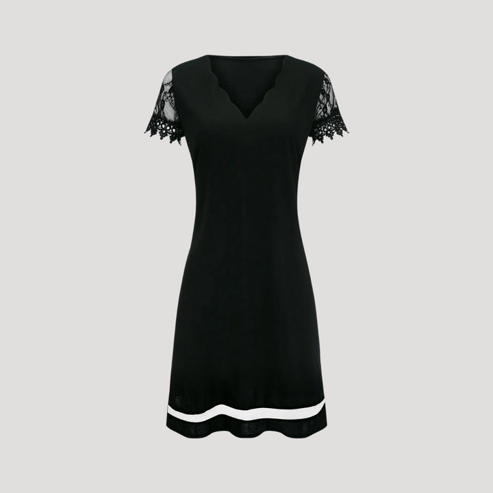 Damen-Midi-Kleid in Schwarz mit Spitzenärmeln