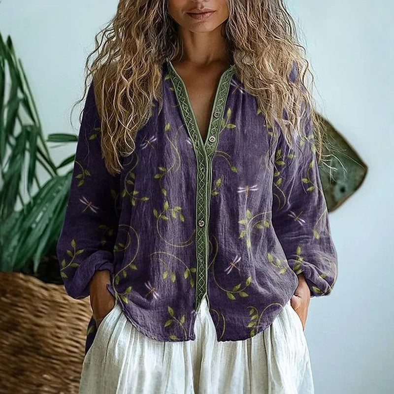 Annemarie – Women Relaxed Blouse with Nature Print Blouse - Image 1