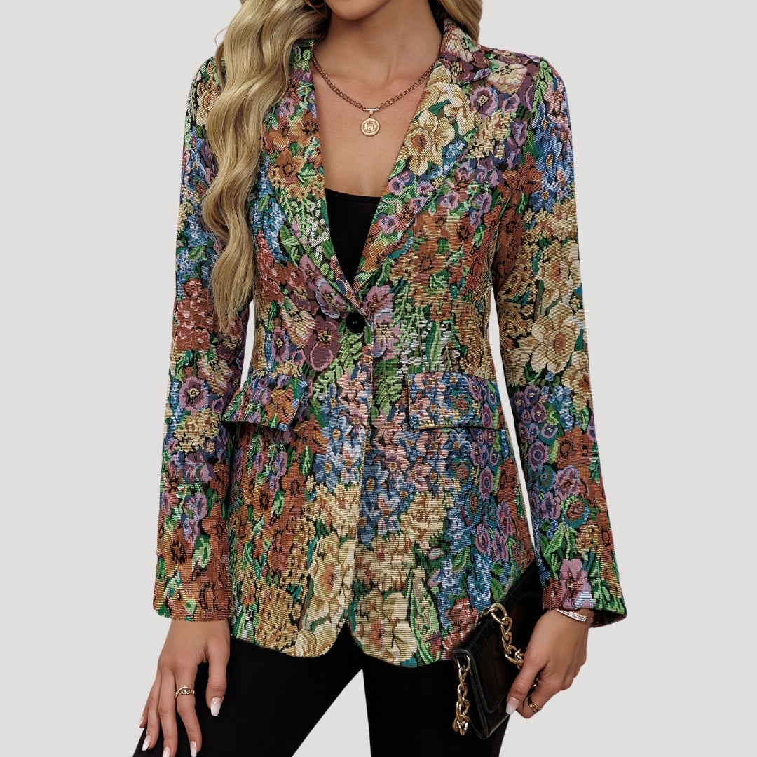 Damenblazer mit Jacquard-Blumenmuster