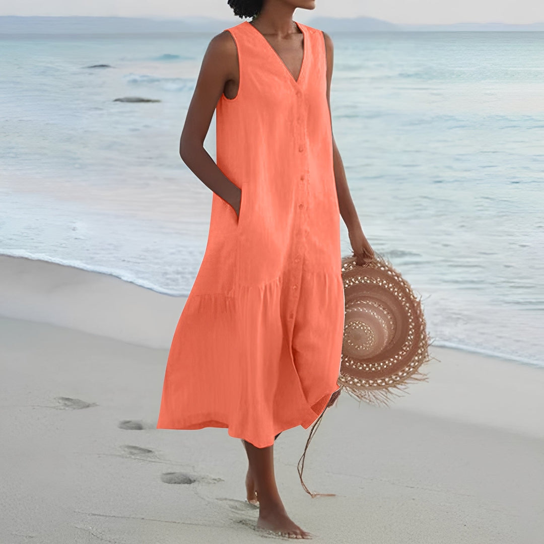 Katherine - Lässiges Langkleid mit V-Ausschnitt für Damen