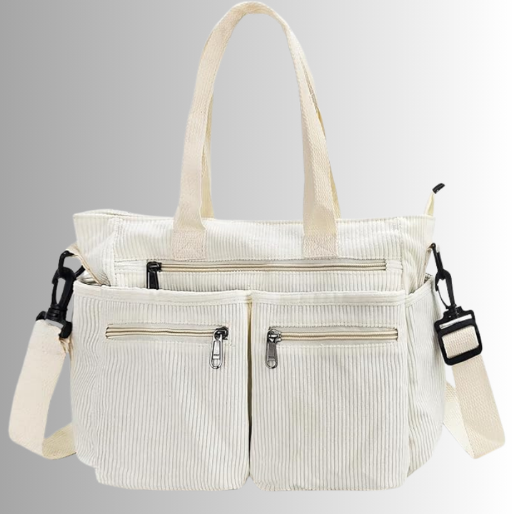 Stilvolles Schultertasche Cord mit Reißverschlusstaschen