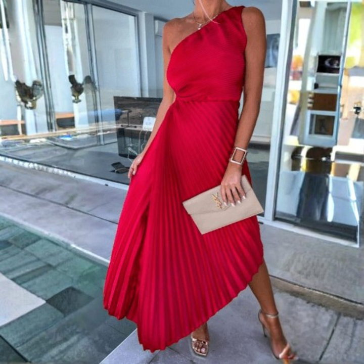 Andrea | Damen Hochzeitsgast Kleid Ein-Schulter Gefaltetes Maxikleid