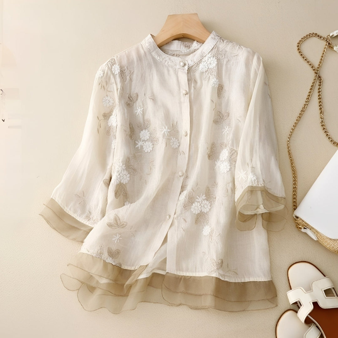 Christine - Elegante Damenbluse mit gestickten Blumen