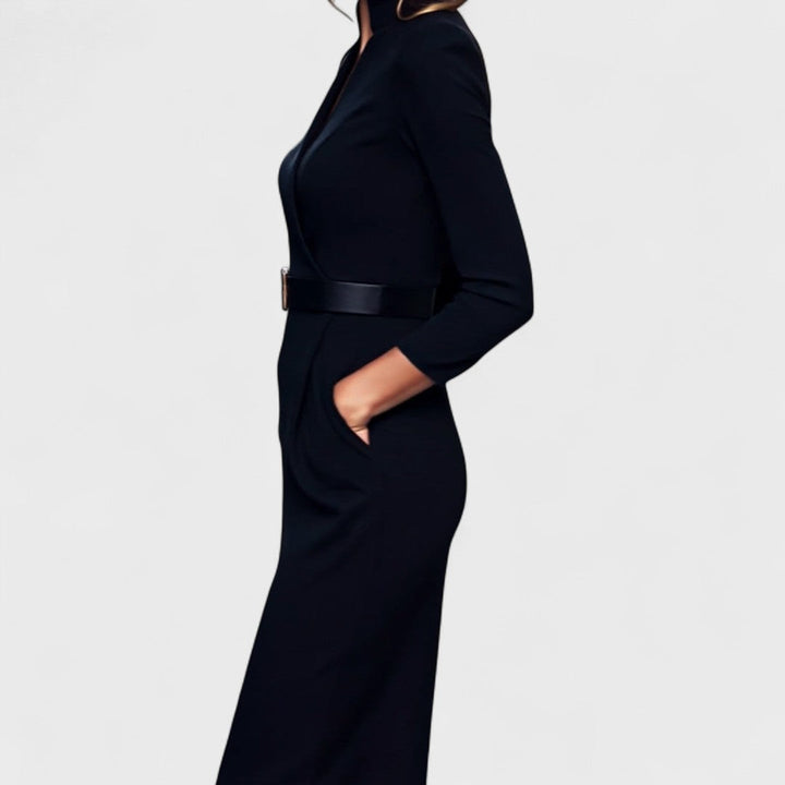 Rebeca – Elegantes Damen-Midikleid mit Wickeloptik und Gürtel