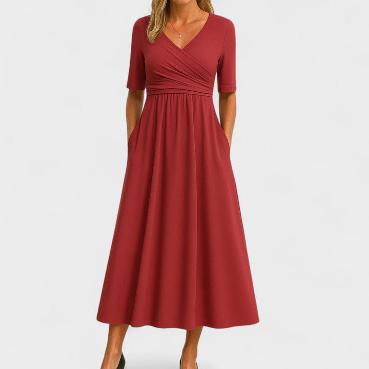 Lilian | Damen V-Ausschnitt Kurzarm Maxi Kleid