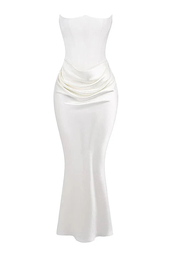 Trägerloses Satin-Maxikleid im Korsettstil für Damen
