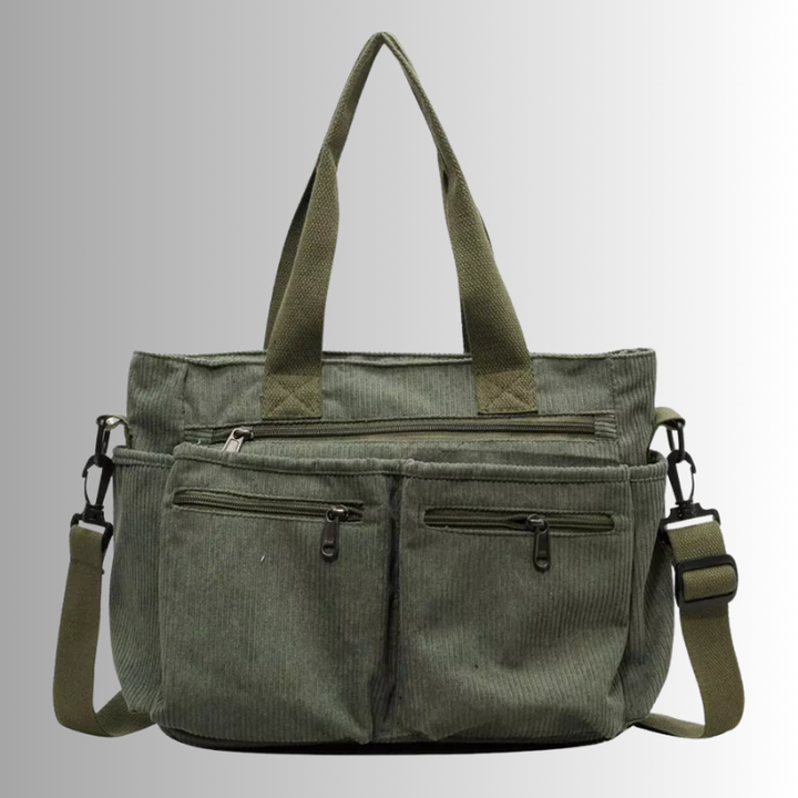 Stilvolles Schultertasche Cord mit Reißverschlusstaschen