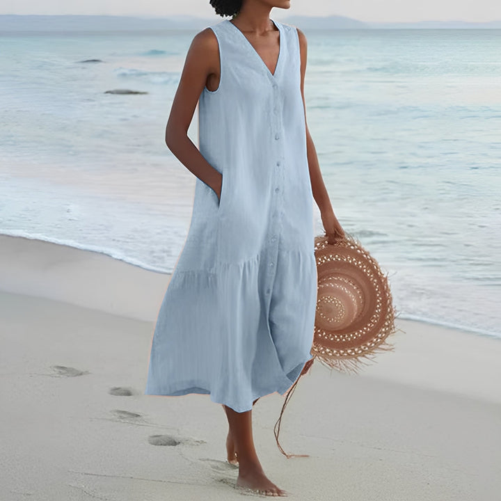 Katherine - Lässiges Langkleid mit V-Ausschnitt für Damen