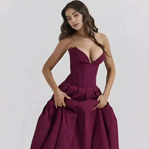 Trägerloses Korsett-Midi-Kleid für Damen