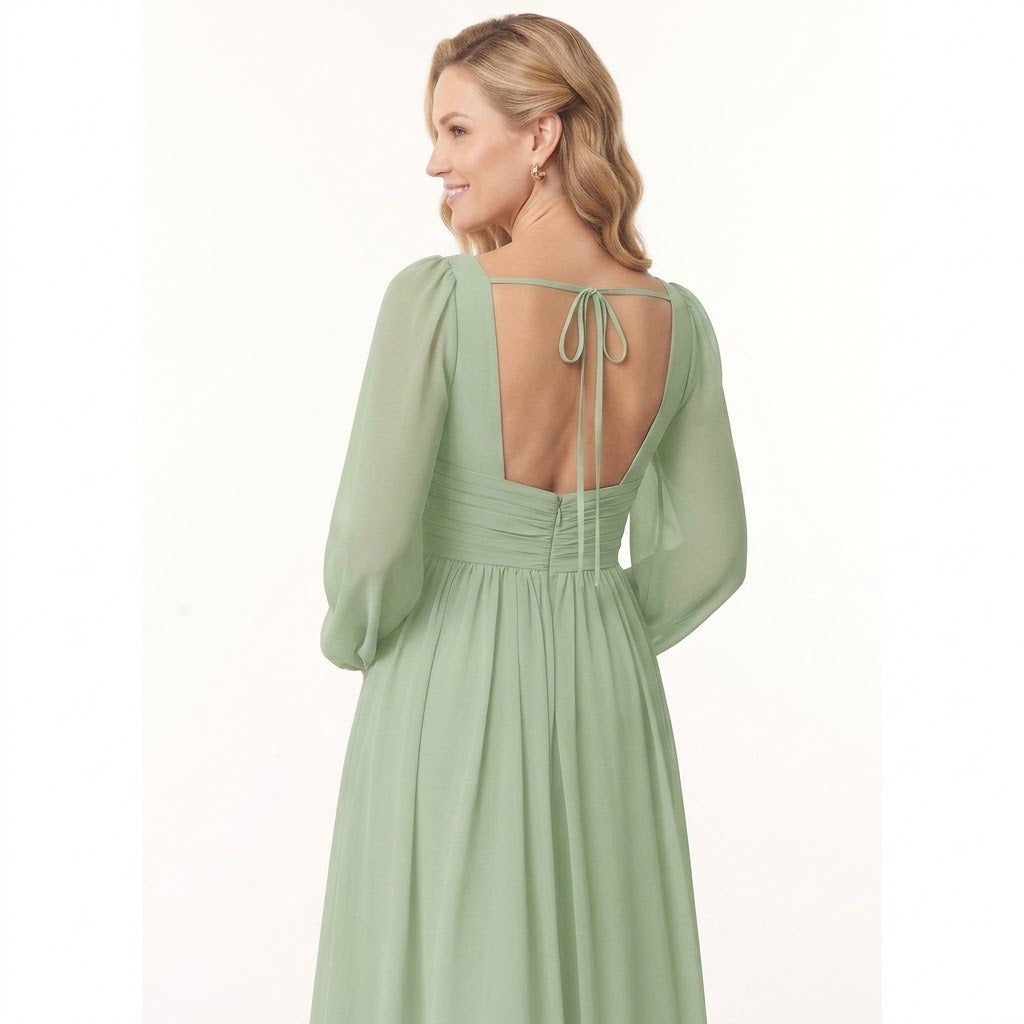 Vestido Dama de Honor Chifón Manga Larga