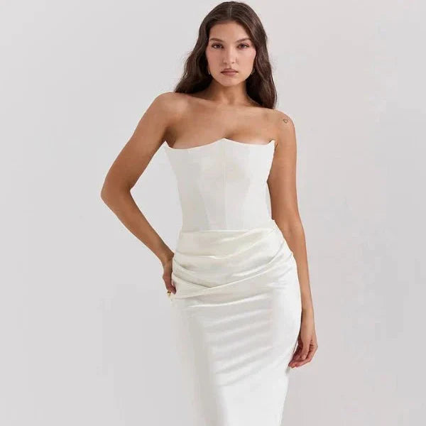 Trägerloses Satin-Maxikleid im Korsettstil für Damen