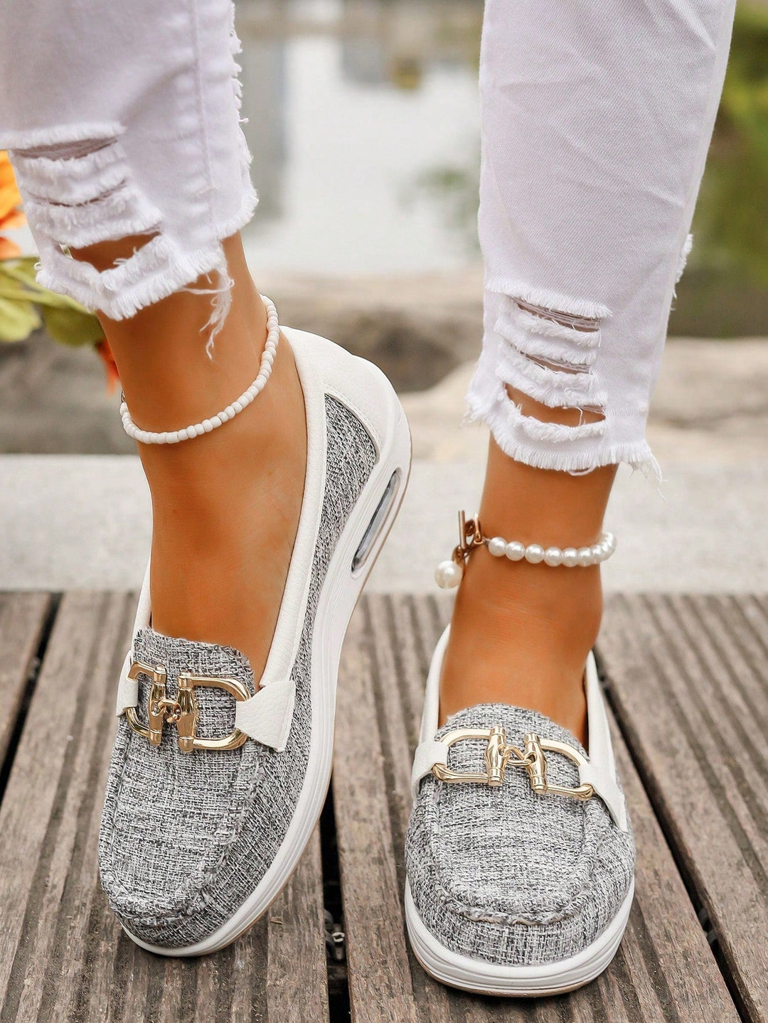 Flache Damen-Loafer mit Schnallen | Rutschfeste Sohle