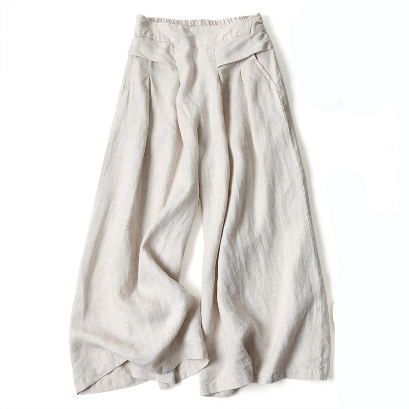 Leinenhose Damen Hoch geschnitten Weite Hosenbeine