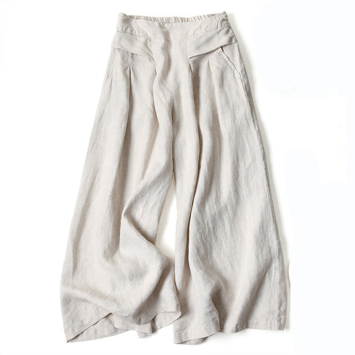 Leinenhose Damen Hoch geschnitten Weite Hosenbeine