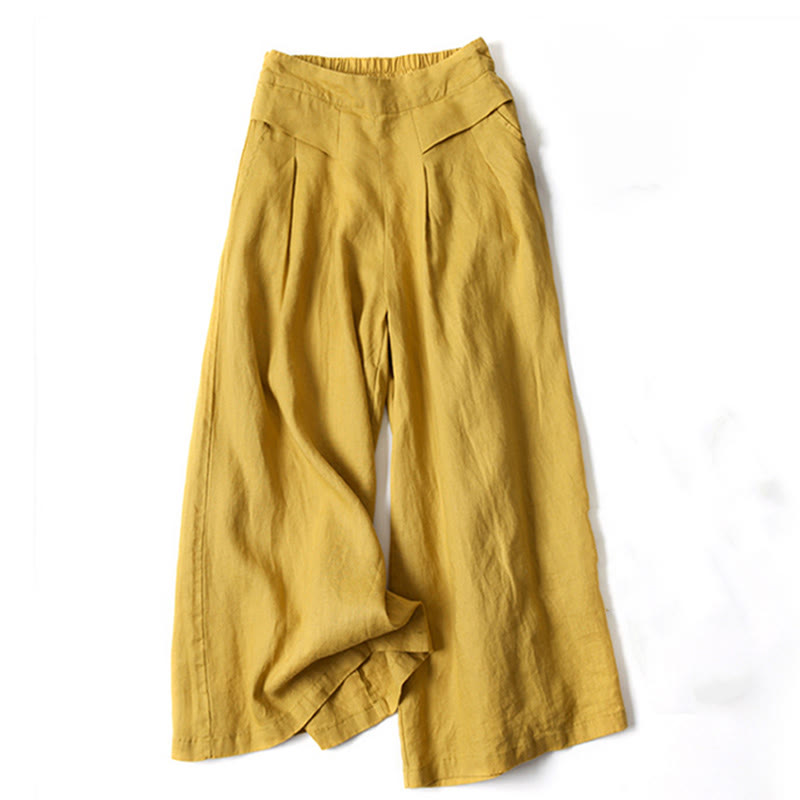 Leinenhose Damen Hoch geschnitten Weite Hosenbeine