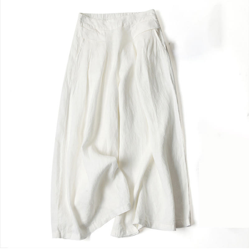 Leinenhose Damen Hoch geschnitten Weite Hosenbeine