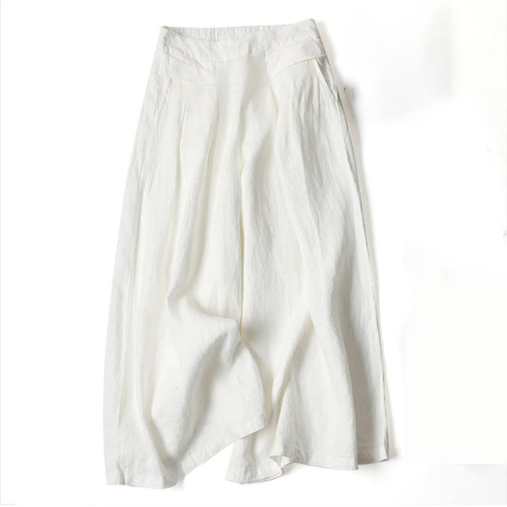 Leinenhose Damen Hoch geschnitten Weite Hosenbeine
