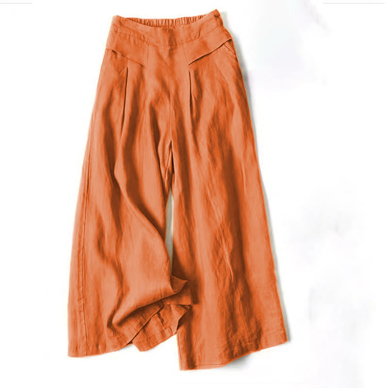 Leinenhose Damen Hoch geschnitten Weite Hosenbeine