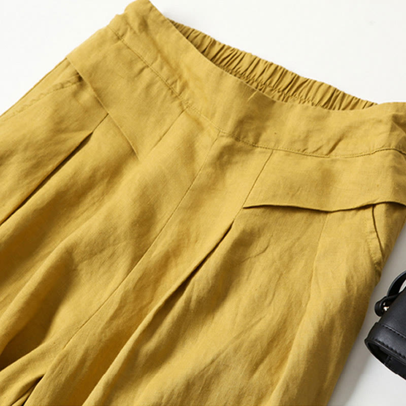 Leinenhose Damen Hoch geschnitten Weite Hosenbeine