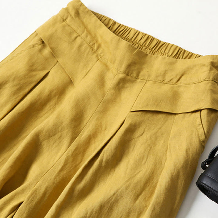 Leinenhose Damen Hoch geschnitten Weite Hosenbeine