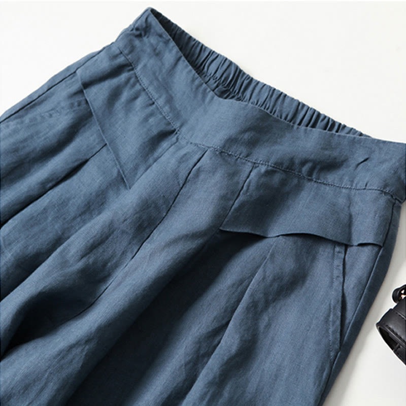 Leinenhose Damen Hoch geschnitten Weite Hosenbeine