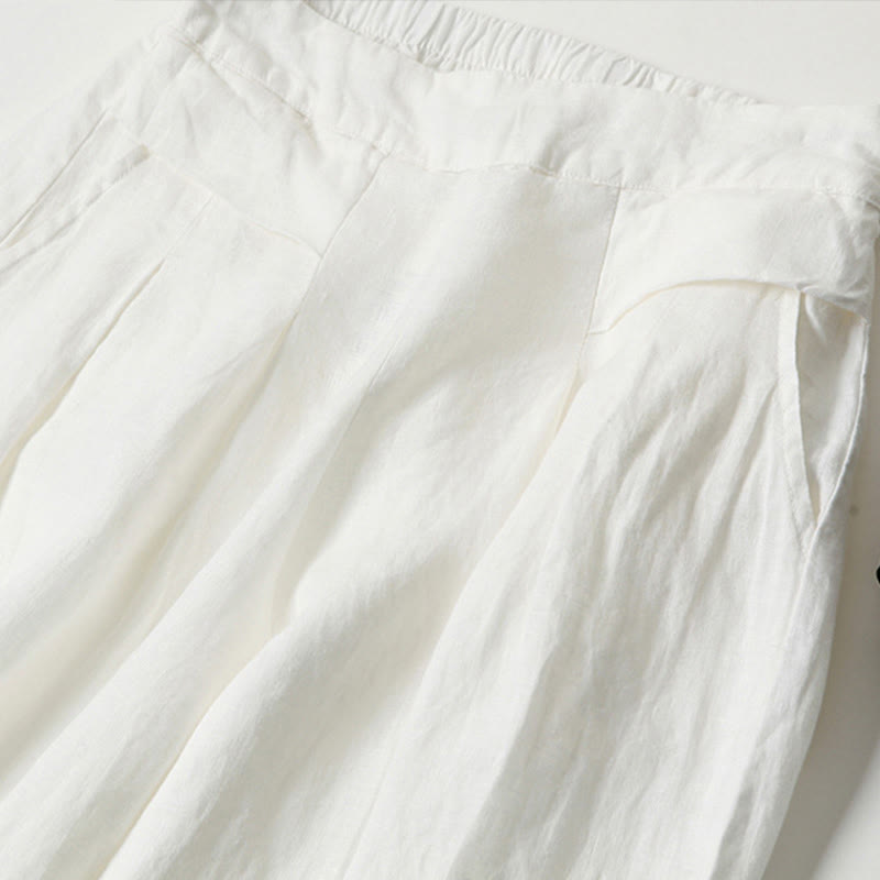 Leinenhose Damen Hoch geschnitten Weite Hosenbeine