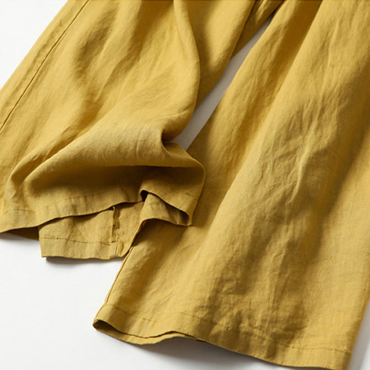 Leinenhose Damen Hoch geschnitten Weite Hosenbeine
