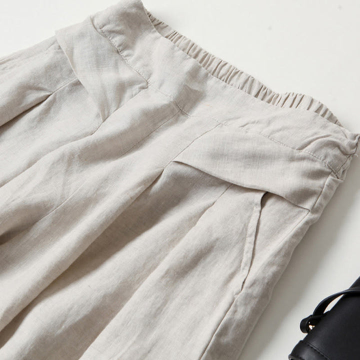 Leinenhose Damen Hoch geschnitten Weite Hosenbeine