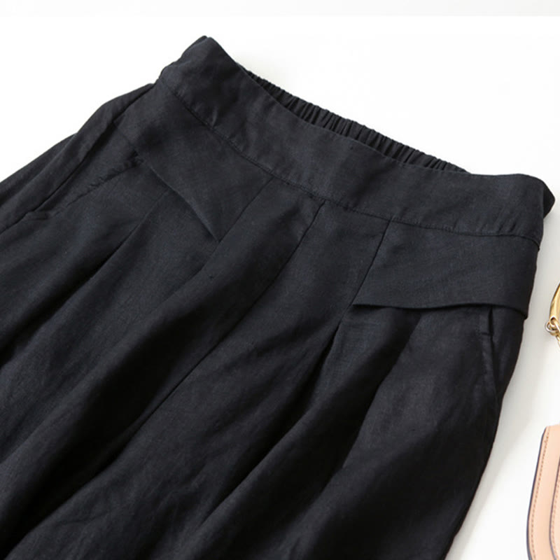 Leinenhose Damen Hoch geschnitten Weite Hosenbeine