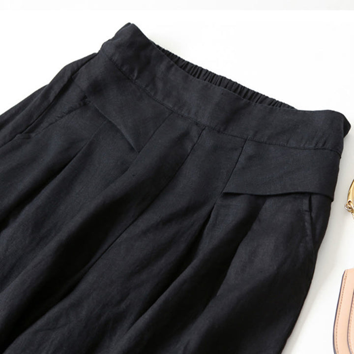 Leinenhose Damen Hoch geschnitten Weite Hosenbeine