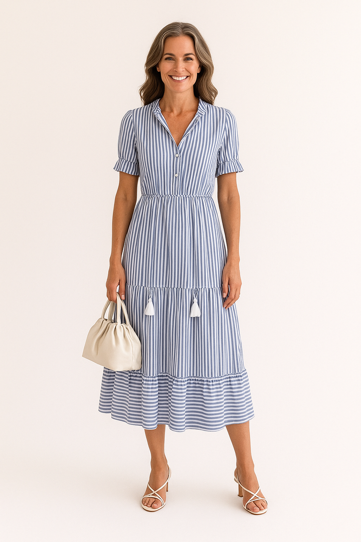 Brigitte – Elegant Striped Tiered Dress for Women - Image 1