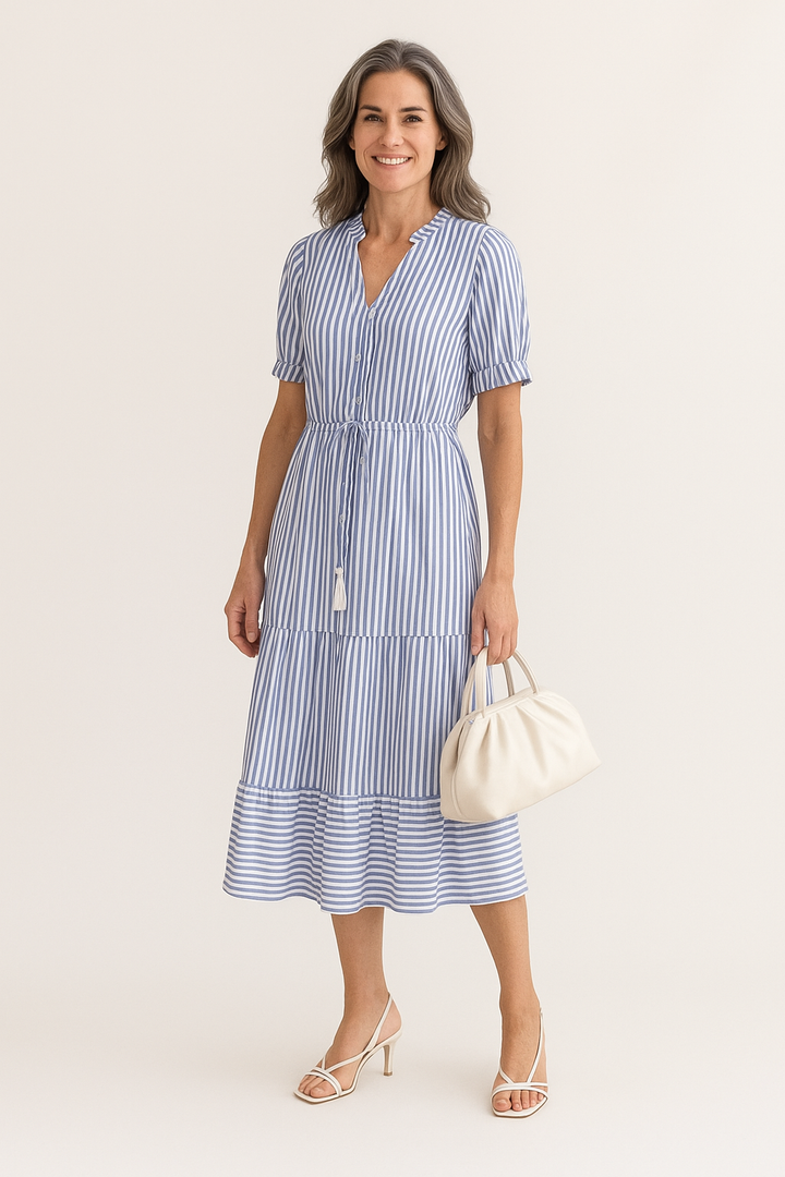Brigitte – Elegant Striped Tiered Dress for Women - Image 2