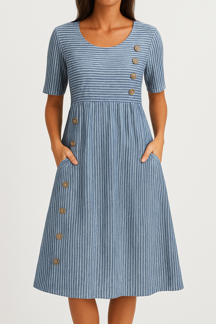 Irina – Stylish Striped Midi Dress for Women - Image 1