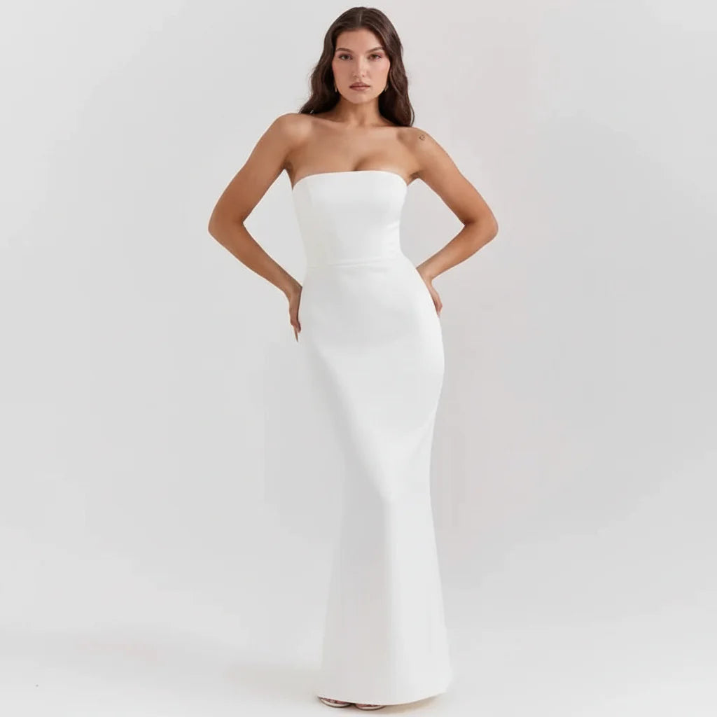Sloane Dress – Trägerloses Korsett-Maxikleid aus Satin