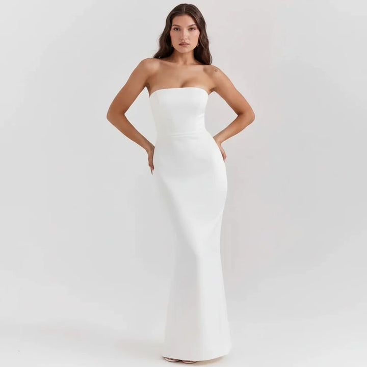 Sloane Dress – Trägerloses Korsett-Maxikleid aus Satin