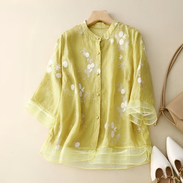 Christine - Elegante Damenbluse mit gestickten Blumen