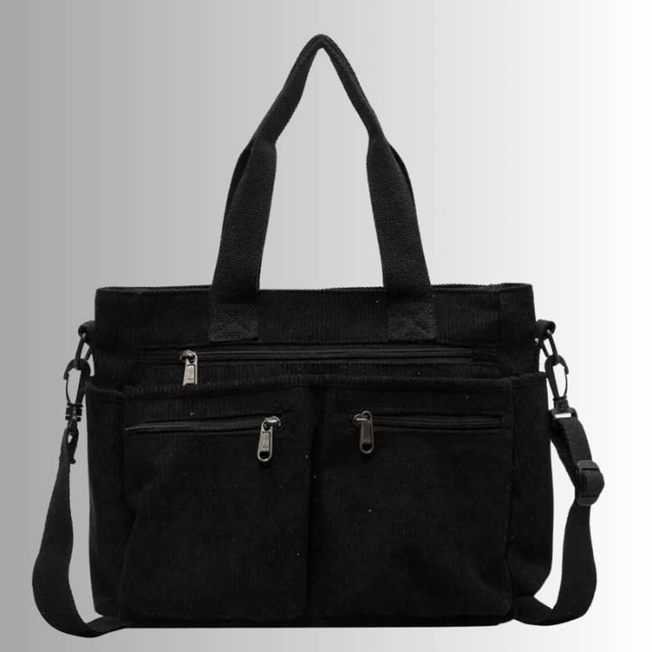 Stilvolles Schultertasche Cord mit Reißverschlusstaschen