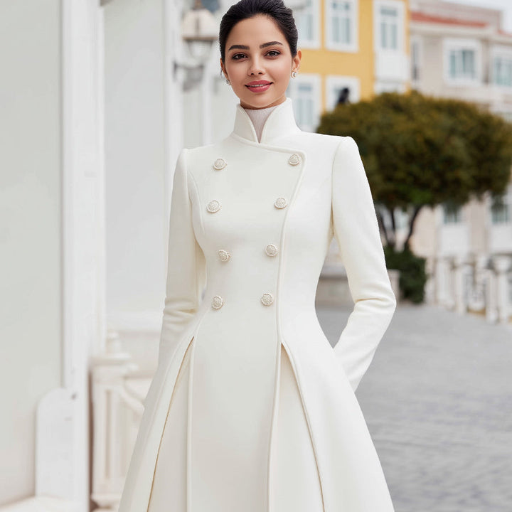 Doppelreihiges A-Linien-Mantelkleid für Damen | Wollmischung